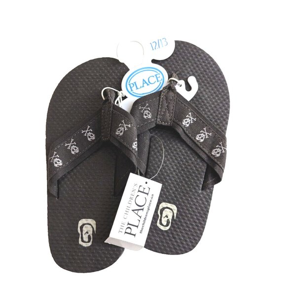 NWT The Children's Place Boys Gray Flip Flop Sandals Skull Slip-On Size … - Picture 2 of 5